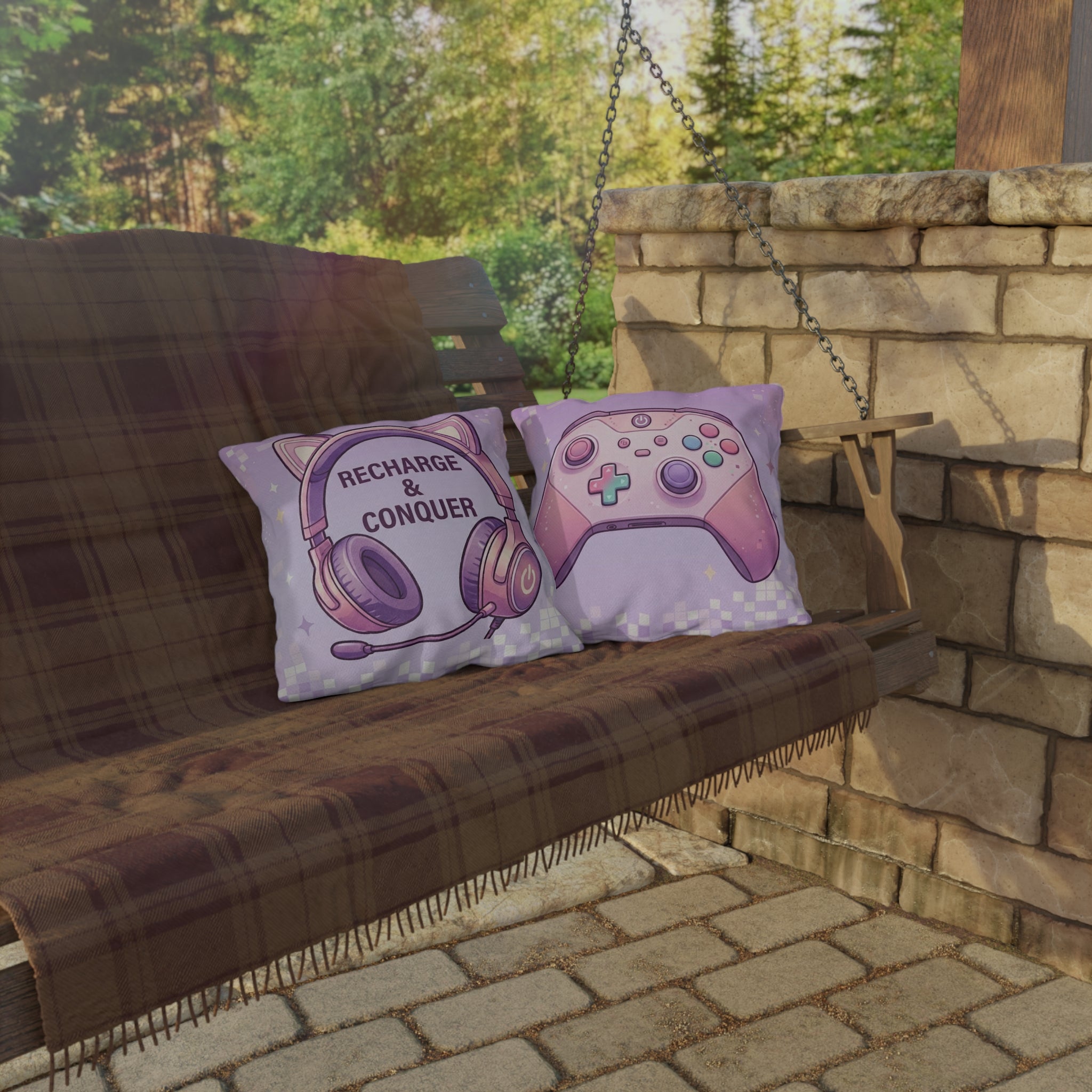 Gaming Pillow — Pink Cat Ear Headset & Controller “Recharge & Conquer”