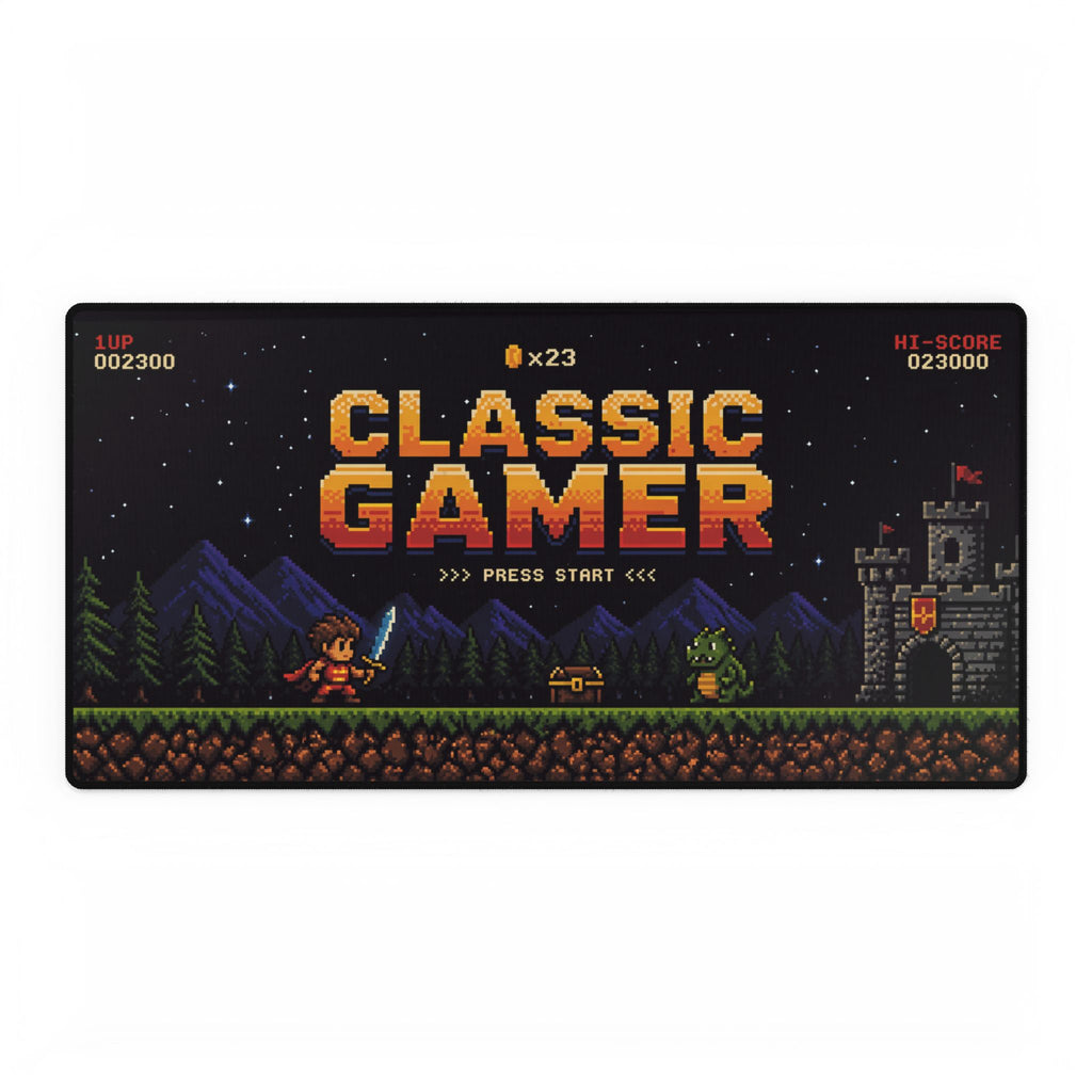 Classic Gamer Desk Mat — Retro Pixel Video Game Mouse Pad