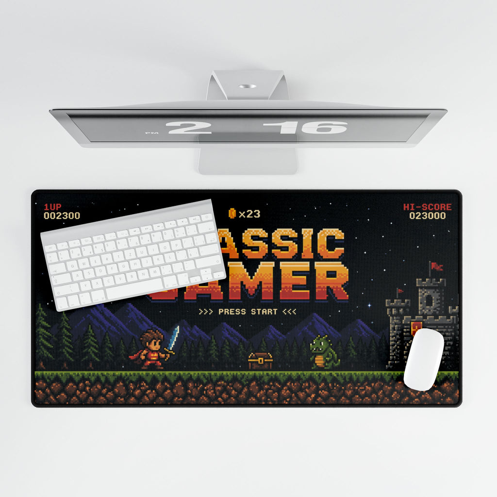 Classic Gamer Desk Mat — Retro Pixel Video Game Mouse Pad
