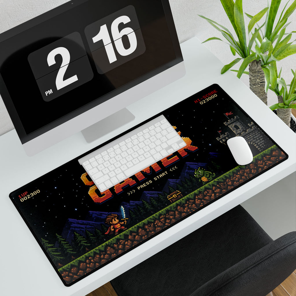 Classic Gamer Desk Mat — Retro Pixel Video Game Mouse Pad